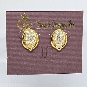 Vintage Premier Designs ELEGANT Gold Rhinestone Post Earrings Holiday Christmas